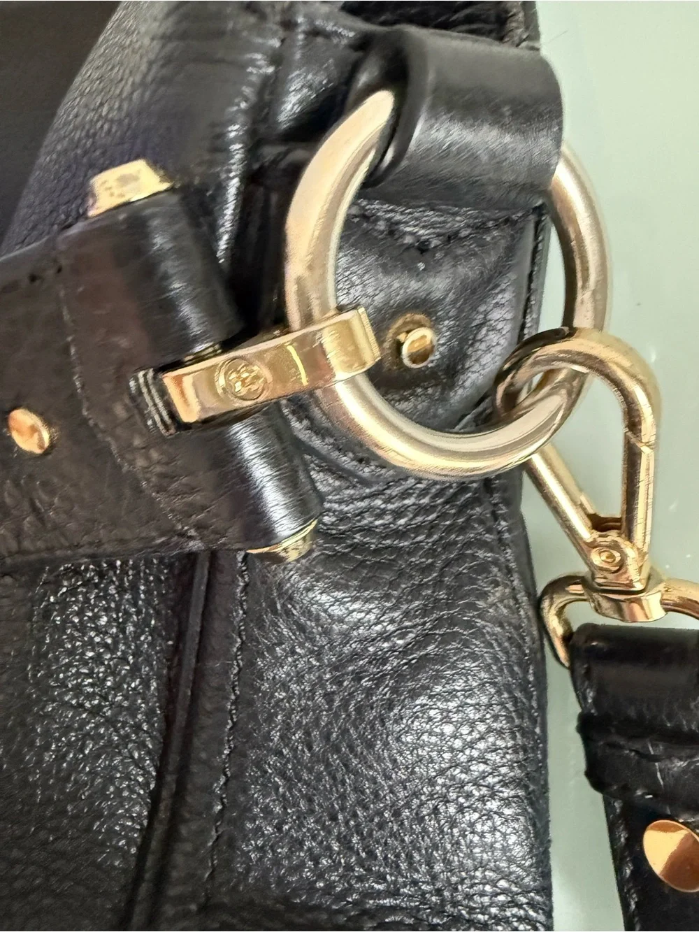 Michael Kors Black Pebbled Leather Hobo Shoulder Bag with Gold Hardware